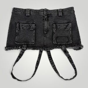 Darker Waves Cargo Mini Skirt Womens XL Black Goth Punk Harness Denim